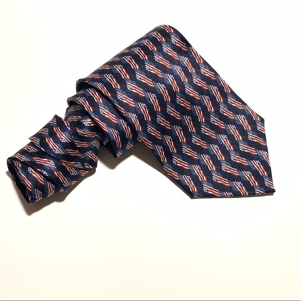 Stonehenge American Flag Print 100% Silk Tie